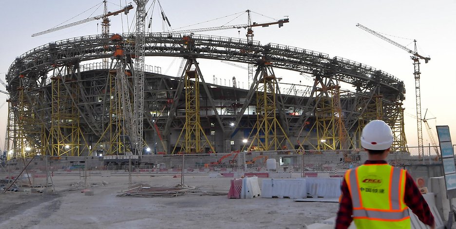 Eine Stadionbaustelle in Katar.