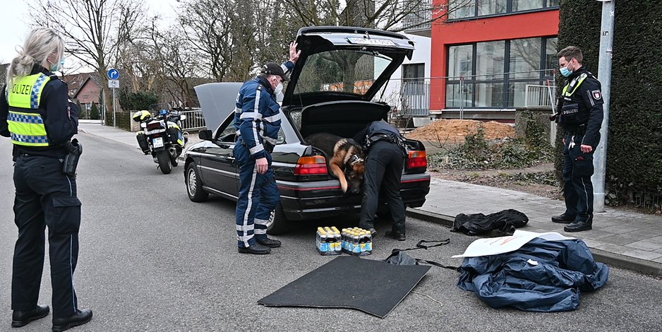 Auch ein Spürhund wurde in Hamburg-Bergedorf von der Polizei eingesetzt.