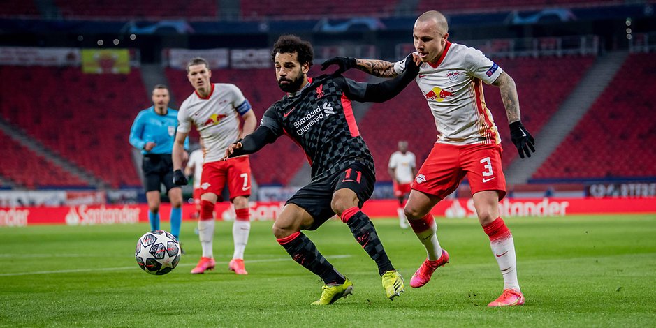 Liverpool-Star Mohammed Salah (m.) erzielte im Hinspiel den Führungstreffer gegen RB Leipzig.