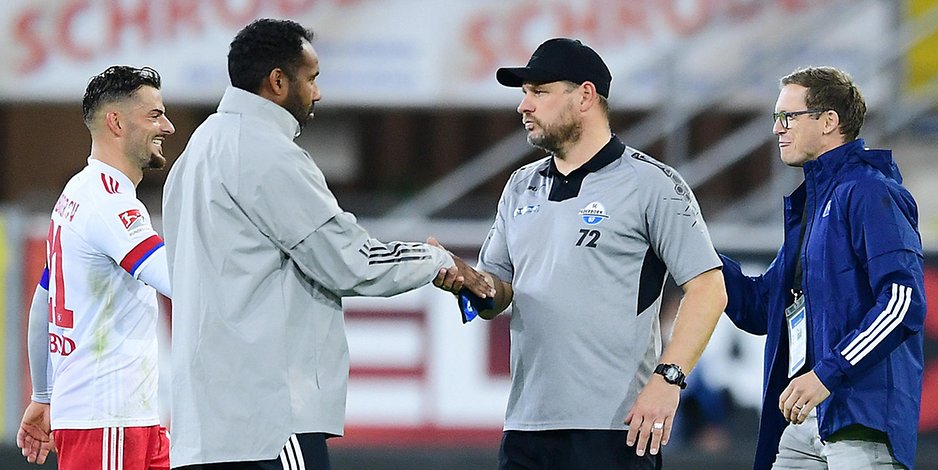 Wird nach dem Aus von Daniel Thioune (l.) in der neuen Saison Paderborn-Coach Steffen Baumgart (r.) der neue HSV-Trainer? 