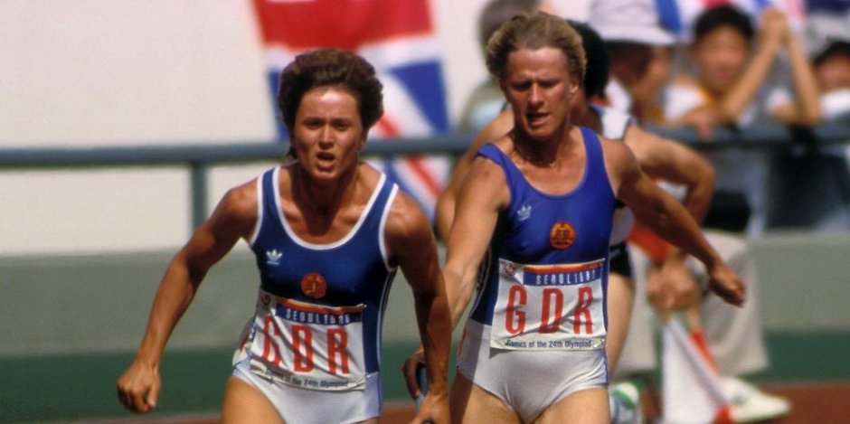 Staffelübergabe des DDR-Sprinterteams bei Olympia 1988 in Seoul
