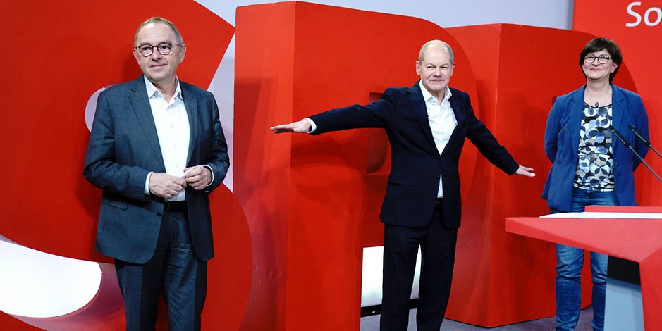 Das Führungs-Trio der SPD: Norbert Walter-Borjans (v.l.), Olaf Scholz und Saskia Esken