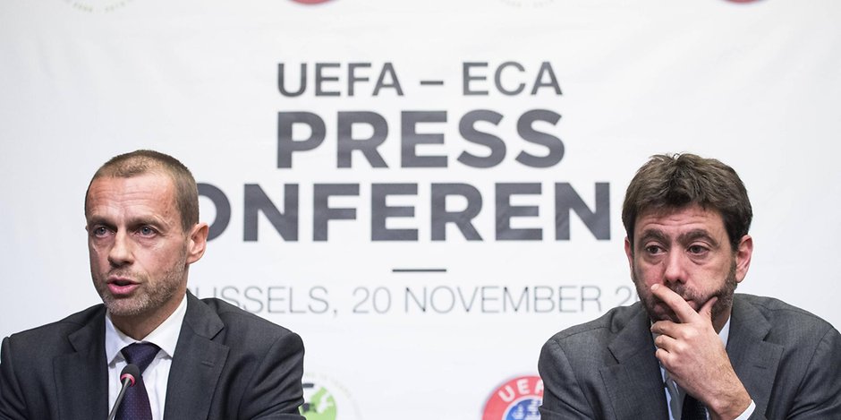Aleksander Ceferin und Andrea Agnelli bei der UEFA-Pressekonferenz 2018
