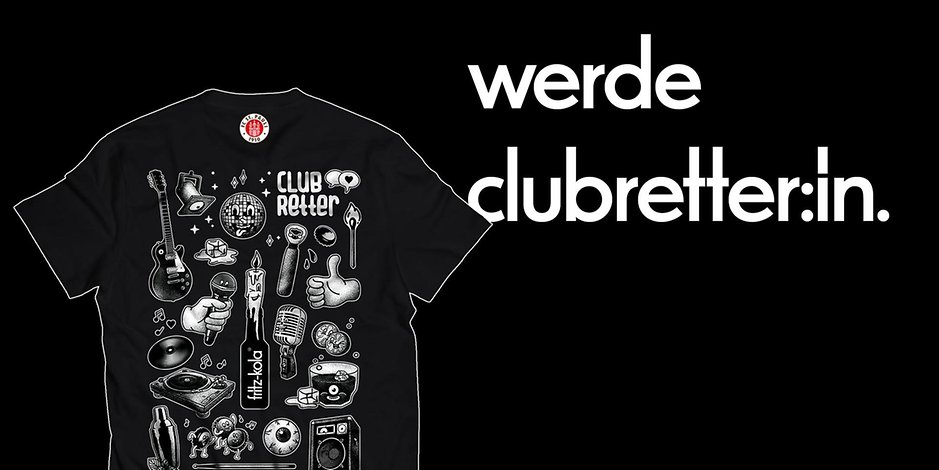 Mit jedem verkauften Clubretter-Shirt werden 10 Euro an den SaveOurSounds-Rettungsfonds gespendet.