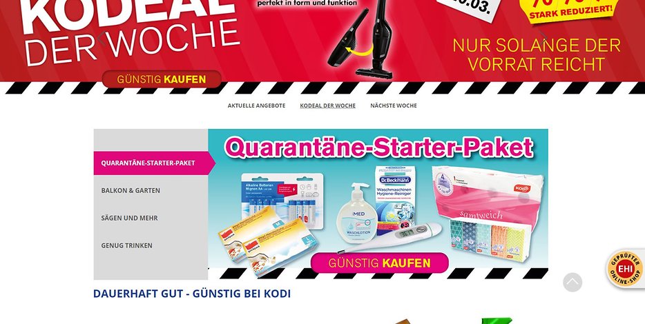 Auf der Homepage wirbt Kodi mit einem „Quarantäne-Starter-Paket“.