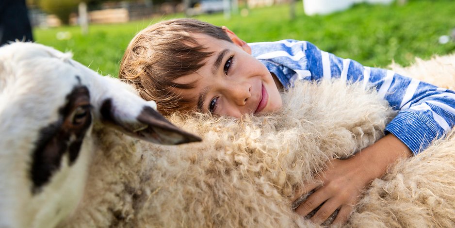 Kinder fühlen sich auf Ferienbauernhöfen immer wohl – vor allem weil es so viele Tiere gibt.