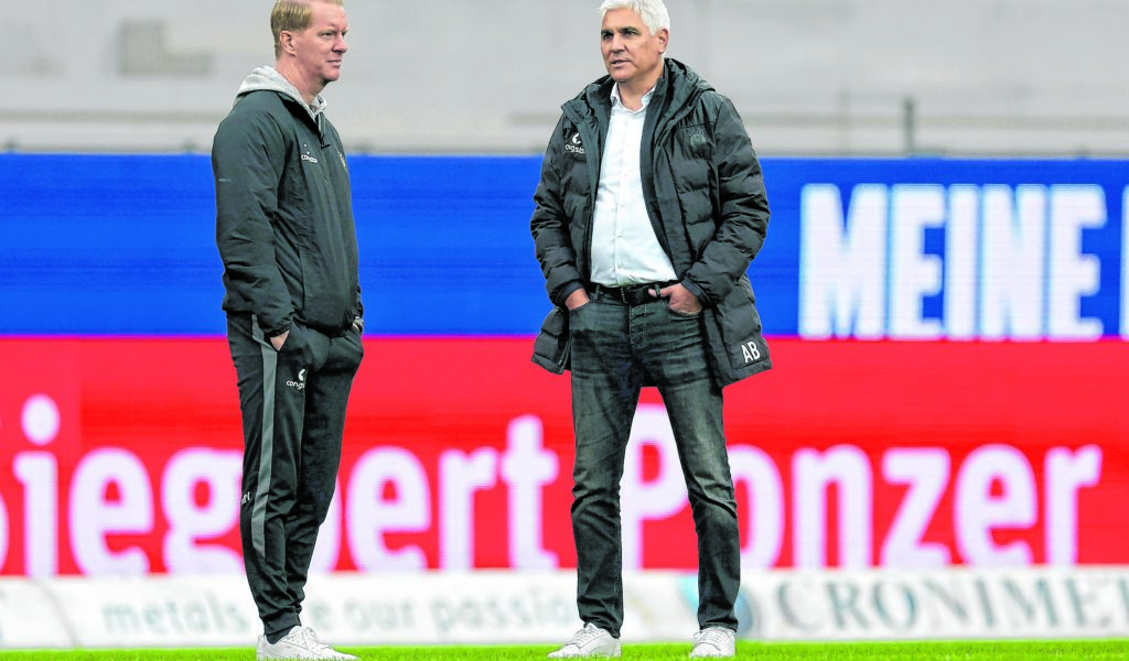 FC St. Pauli-Trainer Timo Schultz und Sportchef Andreas Bornemann