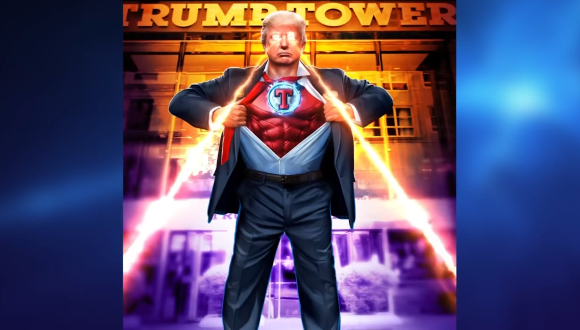 Donald, der Superheld: Dieses und weitere Motive mit sich selbst verkauft Donald Trump als digitale Sammelbildchen.