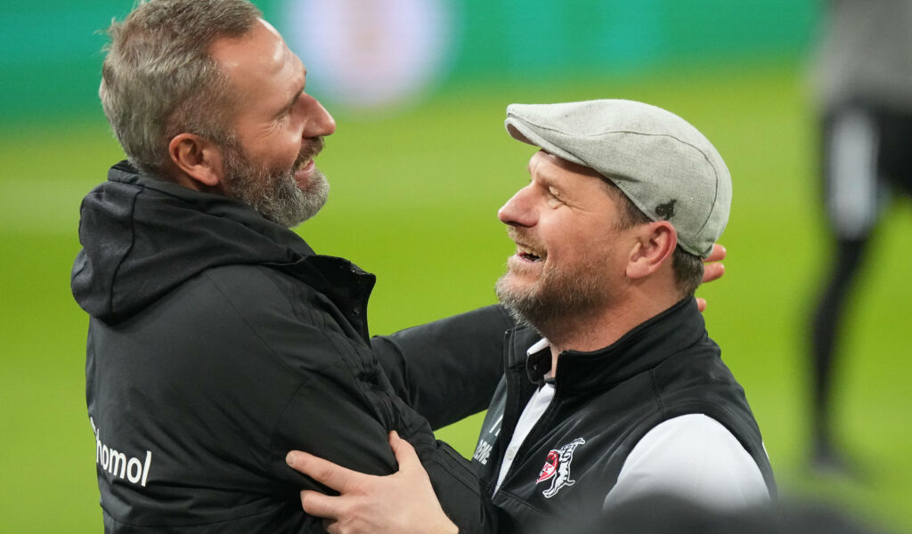 Zwei, die sich schätzen: HSV-Trainer Tim Walter (l.) und sein Kölner Kollege Steffen Baumgart.